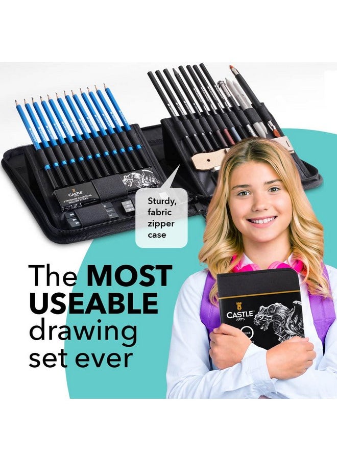 Castle Art Supplies - 40 Piece Premium Drawing And Sketching Set With Tutorial For Artists Professionals Or Beginners Pencils Charcoal Graphite And More In Neat Carry Anywhere Zipper Case - Image 1