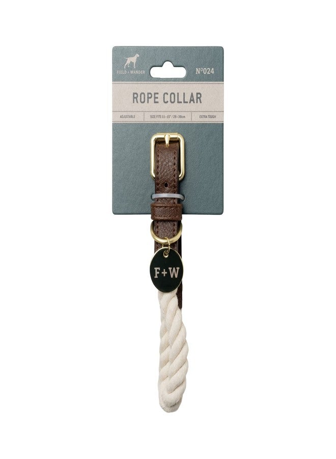 GENTLEMEN'S HARDWARE Field & Wander - Rope Dog Collar, w/Gold Engravable Name Tag, Adjustable, Extra Tough Material, Natural Cream Color, 100% Recyclable Packaging (Size: 17"-21") - Image 1