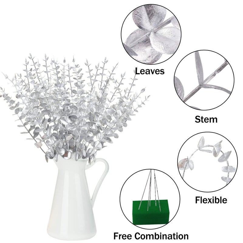 FEQO 36 Pcs Silver Eucalyptus Stems Artificial Leaves Faux Eucalyptus Stems Branches 15 inch for Wedding Bouquet Home Decor - Image 3