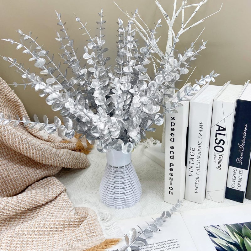 FEQO 36 Pcs Silver Eucalyptus Stems Artificial Leaves Faux Eucalyptus Stems Branches 15 inch for Wedding Bouquet Home Decor - Image 5
