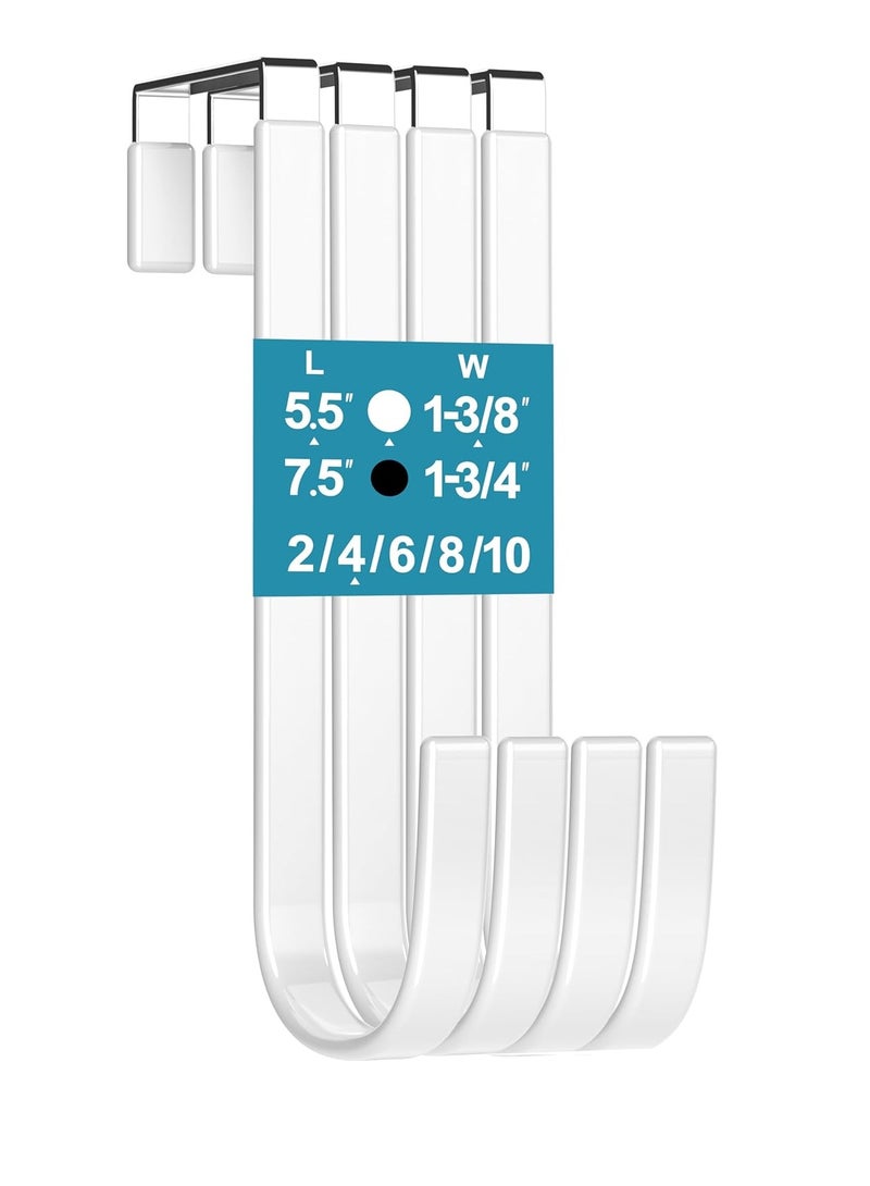 Over The Door Hooks 4 Pcs White Rubber coating L=5.5" for 1 3/8" Door Hanging Bathroom Closet Cabinet Hangers for Towel Coat Robe Clothes Rack Ironing Board Wreath Heavy Duty Holder  - Image 1