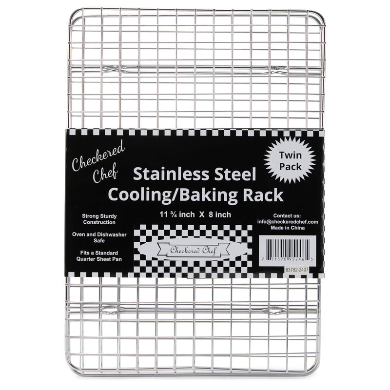 Checkered Chef Cooling Rack for Cooking and Baking - 8â€ x 11 Â¾" Set of 2 Stainless Steel, Oven Safe Grid Wire Cookie Cooling Racks - Image 1