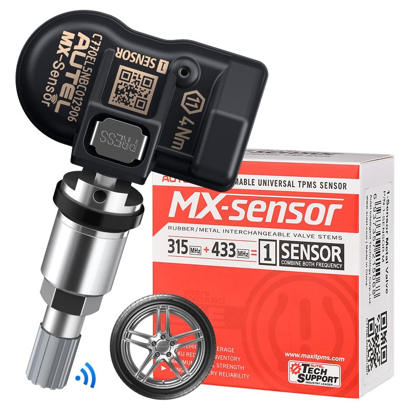 Autel TPMS MX Sensor 315MHz 433MHz Dual Frequency 1Sensor OEM Quality Universal Tire Sensors 100 Programmable with Autel TS408S TS501 TS508 TS508WF MK808STS MS906TS 1PCS Pressin Metal Valve