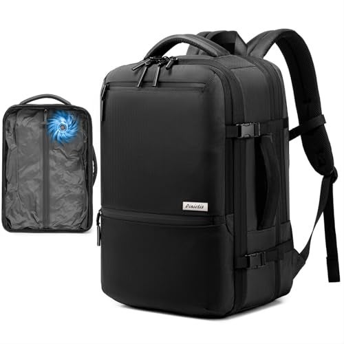 Dinictis Vacuum Seal Travel Backpack 60L Built-in Pump, Expandable Backpack with Vacuum Compression Fits 17 inch Laptop, Water Resistant Carry On Suitcase Luggage for Short Trip and Business-Black - Image 1
