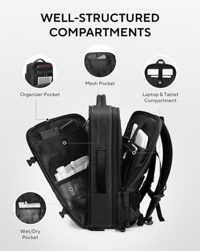 Dinictis Vacuum Seal Travel Backpack 60L Built-in Pump, Expandable Backpack with Vacuum Compression Fits 17 inch Laptop, Water Resistant Carry On Suitcase Luggage for Short Trip and Business-Black - Image 4