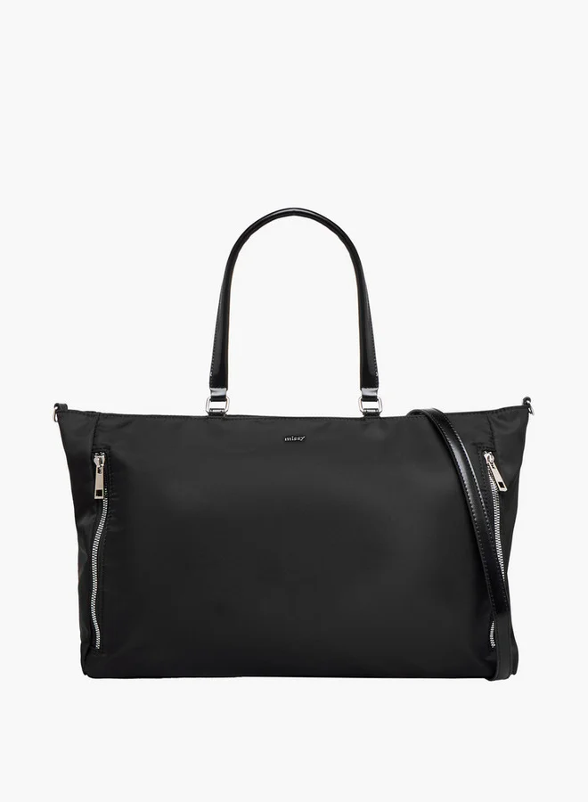 MISSY Solid Tote Bag with Detachable Strap and Zip Closure