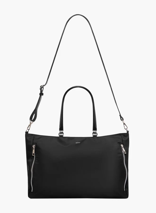 MISSY Solid Tote Bag with Detachable Strap and Zip Closure