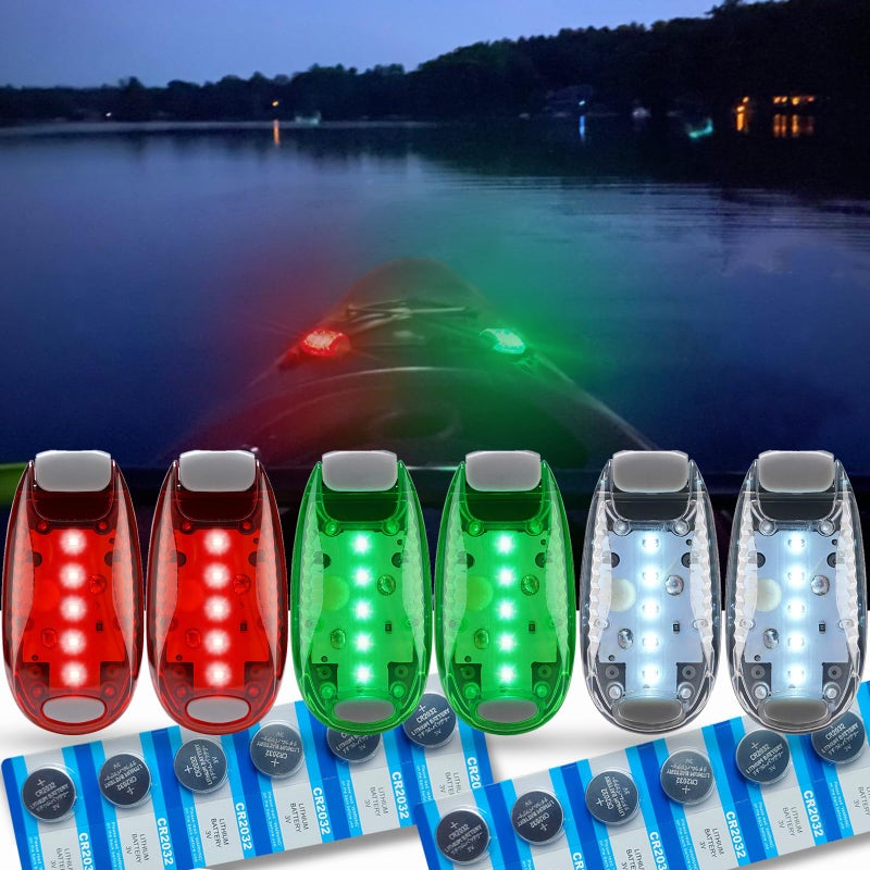 Amzonly 6pcs Navigation Lights for Boats Kayak, LED Safety Light, 3 Types Flashing Mode, Easy Clip-On Kit for Boat Bow, Stern, Mast, Paddles, Pontoon, Kayaking Accessories, Yacht, 12PCS Extra Batteries - Image 1
