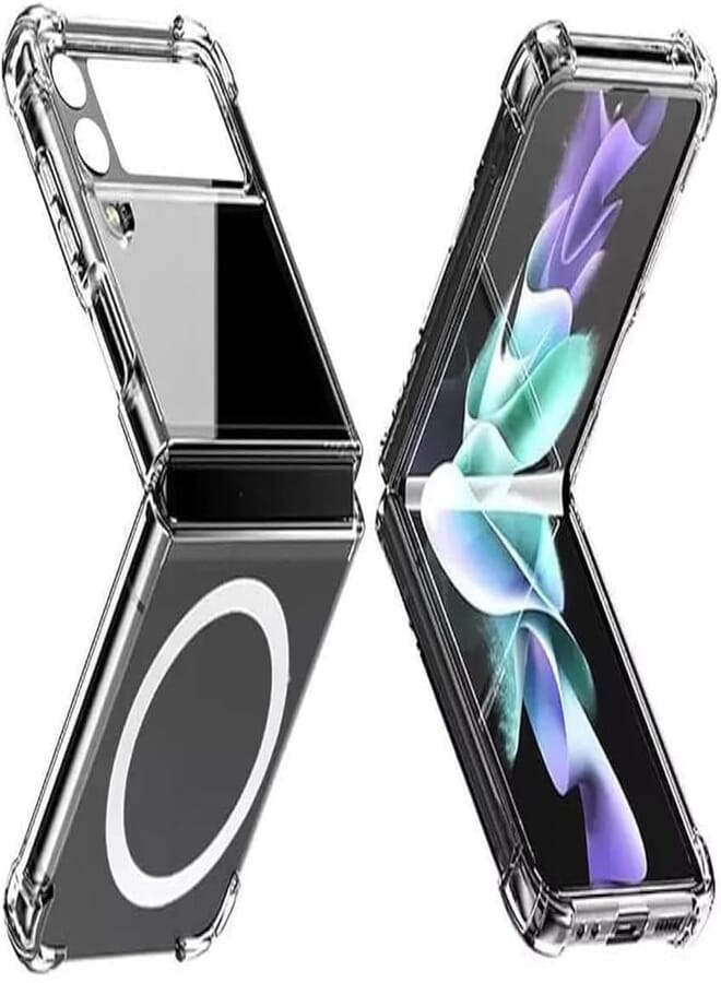 Next Next Store Magnetic Clear Case Compatible for Samsung Galaxy Z Flip 3, PC Hard Case, All Inclusive Protection, Drop-Resistant, Protective Case Compatible with Wireless charging (Transparent)