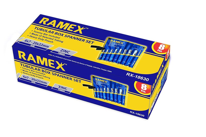 Ramex Tubular Box Wrench 6x7mm To 20x22mm, Tubular Box Spanner, Tube Spanner Wrench, Bike Wrench Set, Metric Socket Set Of 8 Pcs (Blue And Yellow Pouch Packing) - Image 5