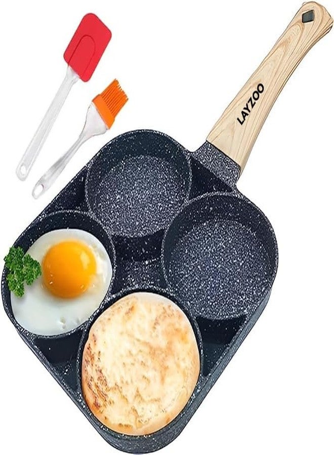 LAYZOO 4 Hole Non Stick Egg Frying pan with Brush for Oil Detachable Wooden Handle,Multi Purpose Frying pan for Omelet uttapam idli Burger Poached Egg Kitchen Breakfast - Image 1