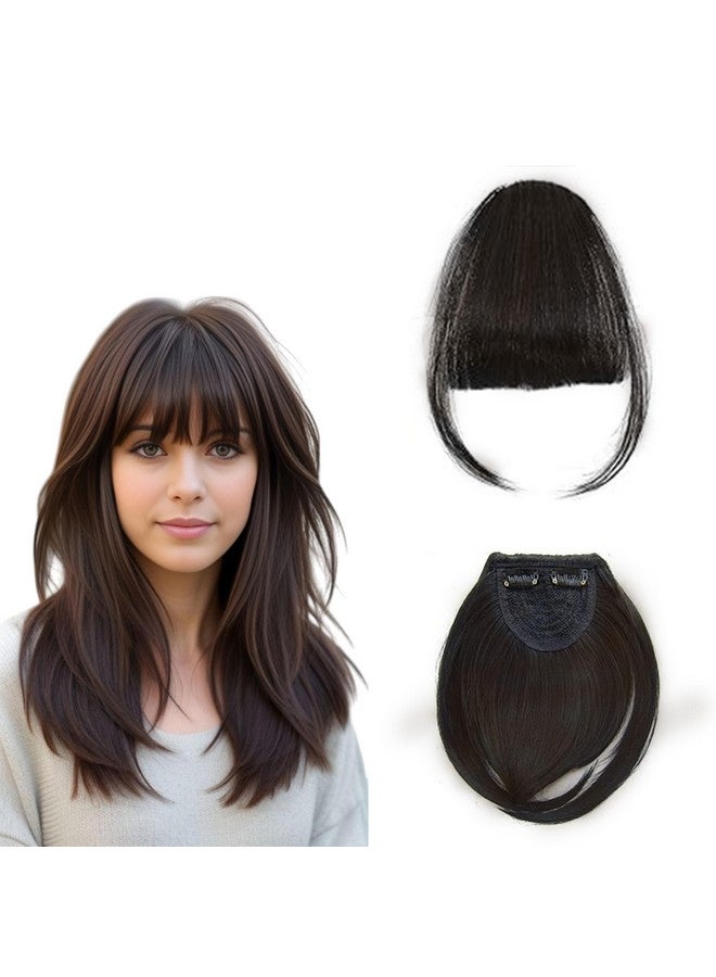 BLUSHIA Double Clip in Bangs- Fake Bangs Synthetic Hair Bangs Clip (Pack of 1) Hair Extensions Wispy Bangs Clip On Air Bangs for Women, Brown Color - Image 1