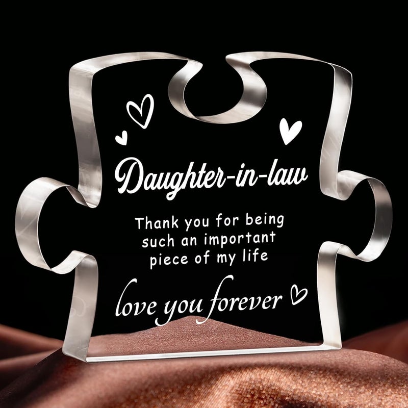 Elequaint Mothers Day Gifts for Daughter in Law  Engraved Acrylic Block Puzzle Daughter in Law Gifts for Wedding Christmas Birthday Mothers Day Decorations - Image 1