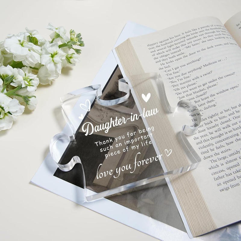 Elequaint Mothers Day Gifts for Daughter in Law  Engraved Acrylic Block Puzzle Daughter in Law Gifts for Wedding Christmas Birthday Mothers Day Decorations - Image 5