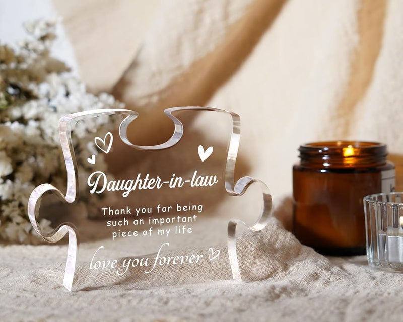 Elequaint Mothers Day Gifts for Daughter in Law  Engraved Acrylic Block Puzzle Daughter in Law Gifts for Wedding Christmas Birthday Mothers Day Decorations - Image 4