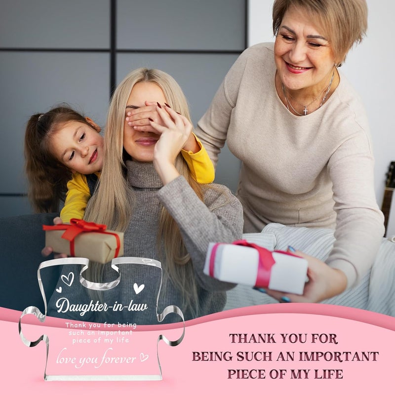 Elequaint Mothers Day Gifts for Daughter in Law  Engraved Acrylic Block Puzzle Daughter in Law Gifts for Wedding Christmas Birthday Mothers Day Decorations - Image 2