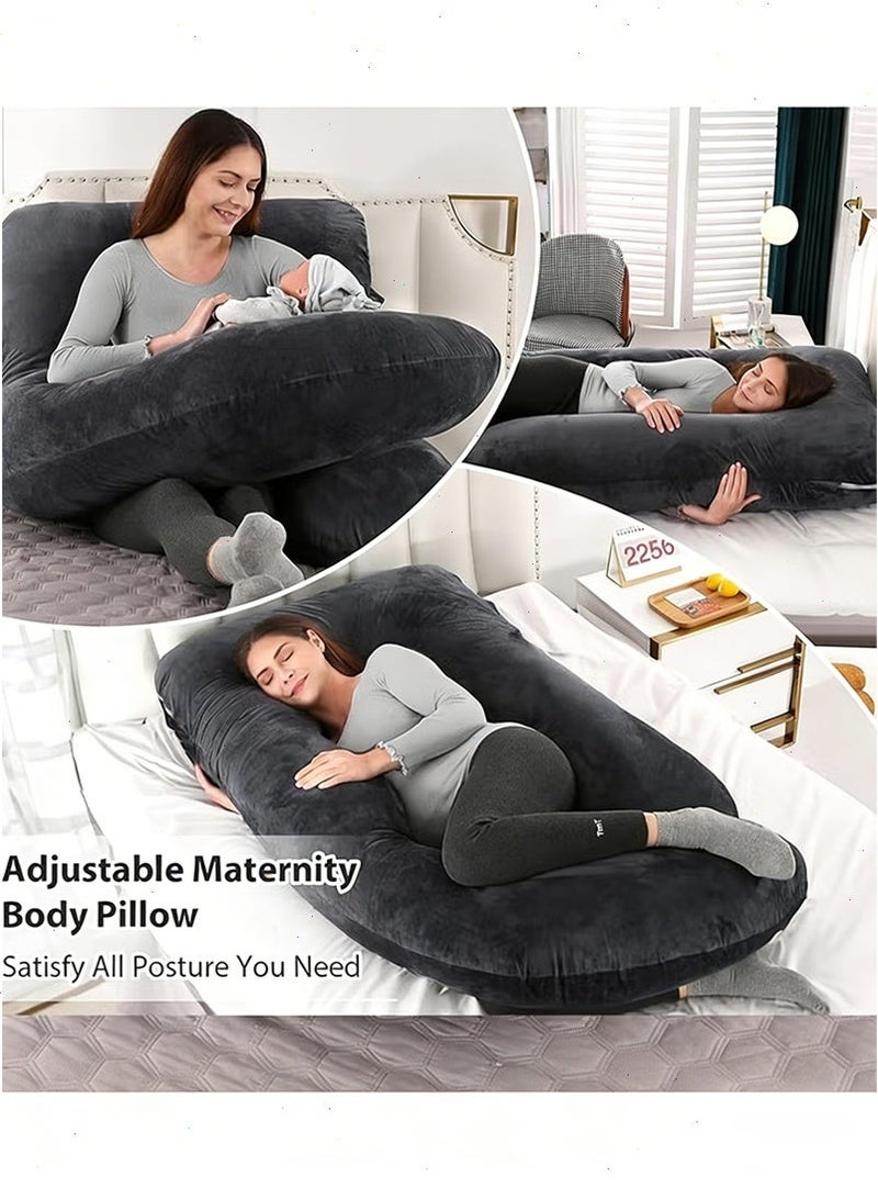 Yoawllty Maternity Pillow for Sleeping, Black Pregnancy Pillow, Full Body Pillow and Maternity Support with Replaceable and Washable Velvet Cover - Image 1