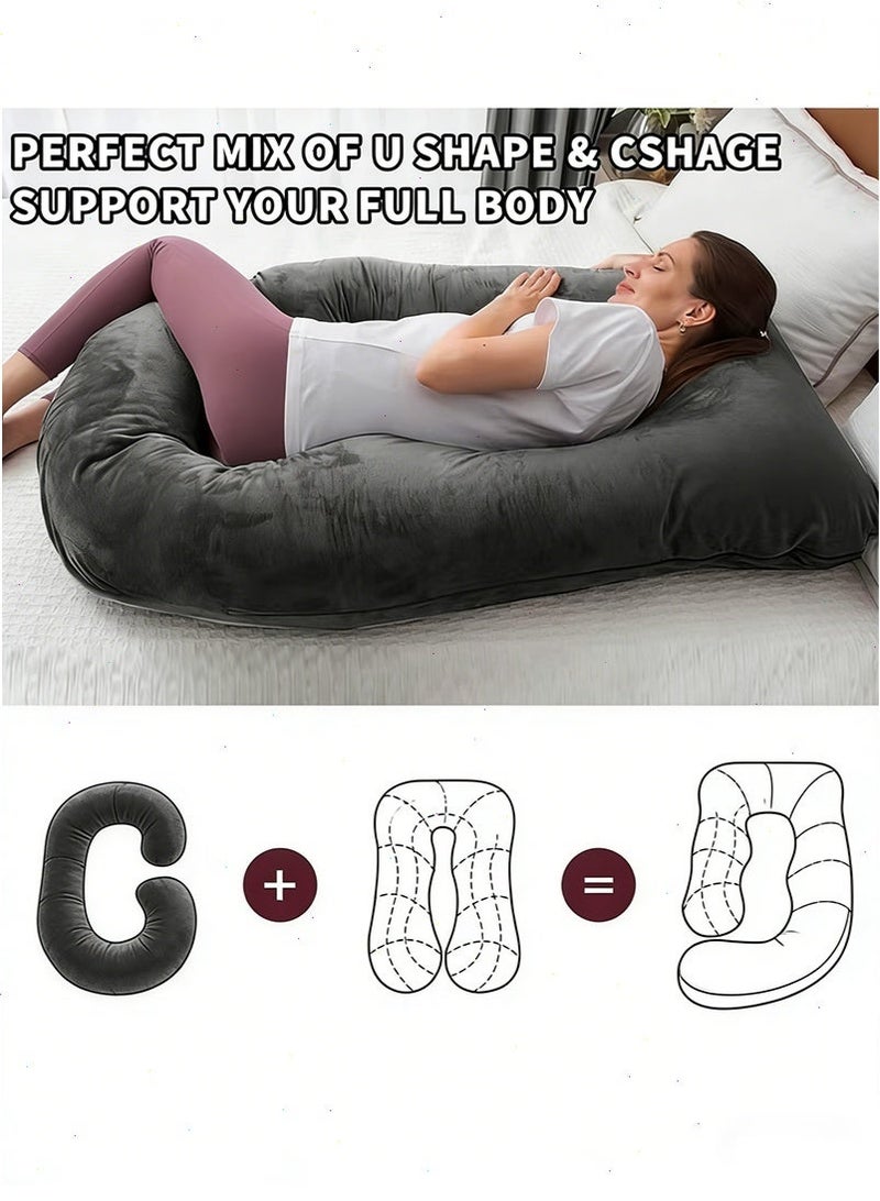 يواوليتي وسادة حمل للنوم، وسادة حمل سوداء، وسادة لكامل الجسم ودعم للحامل مع غطاء مخملي قابل للاستبدال والغسل - Image 4