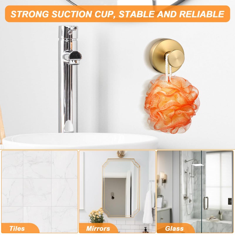 Stainless Steel Suction Cup Wall Hooks Brushed Gold Finish Heavy Duty No Damage Mount 2pcs - Image 4