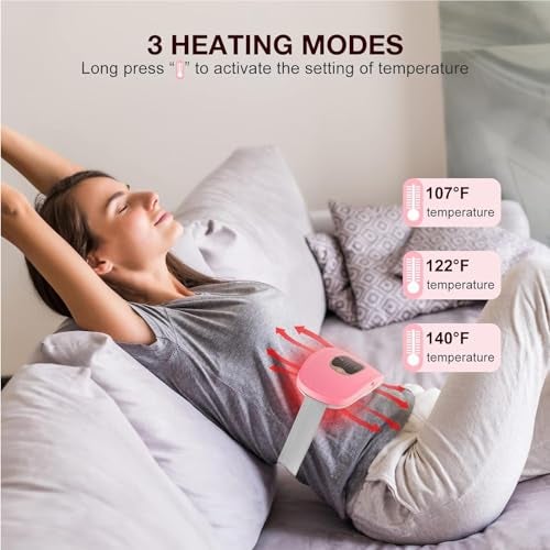 US1984 2 in 1 Period Heating Pad & Massagers | Cordless Period Cramp Relief | 3 Heat, 3 Massage Modes | Quick Heating Pad for Stomach, Back & Belly | Menstrual Period Pain Relief Pad for women (Pink) - Image 3