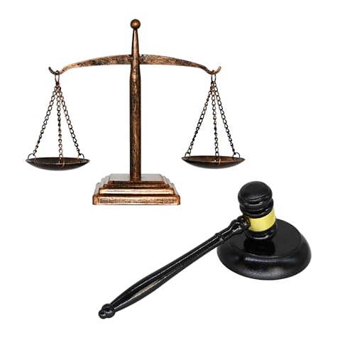 Owlgift Justice Scale with Fixed Beam and Gavel Set 81 Bronze Metal Scales of Justice with Wooden Judge Gavel Symbol of Fairness Law and Integrity Decorative Gift or Jewelry Display - Image 1