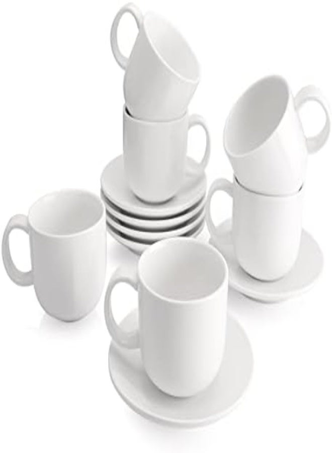 AKDC Sweese 427.001 Cappuccino Cups With Saucers, 6 Ounce Porcelain Coffee Cups For Coffee Shop And Barista - Set Of 6, White - Image 1