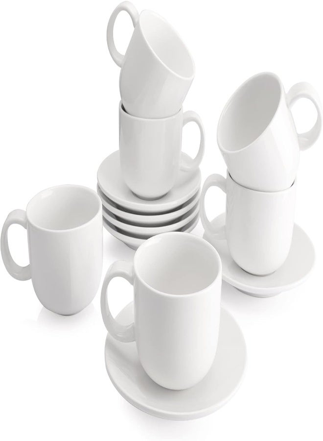 AKDC Sweese 427.001 Cappuccino Cups With Saucers, 6 Ounce Porcelain Coffee Cups For Coffee Shop And Barista - Set Of 6, White - Image 3