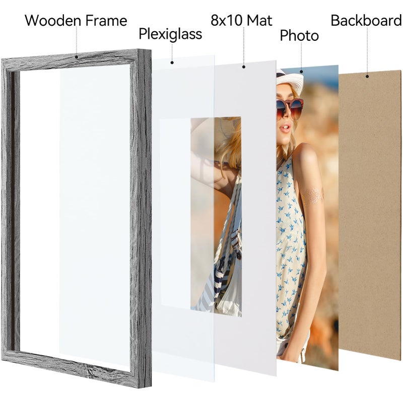 Vittanly 11x14 Picture Frame, Display Pictures 8x10 with Mat or 11x14 without Mat, Engineered Wood with Shatter Resistant Plexiglass, Photo Frame for Wall Mounting, Grey, 1 Pack - Image 4