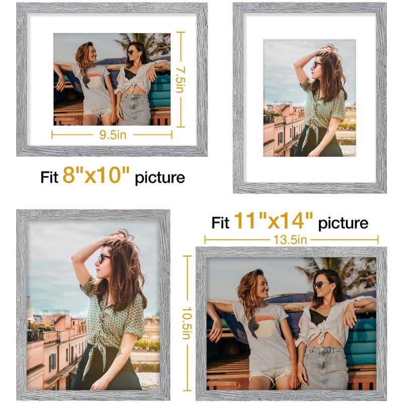 Vittanly 11x14 Picture Frame, Display Pictures 8x10 with Mat or 11x14 without Mat, Engineered Wood with Shatter Resistant Plexiglass, Photo Frame for Wall Mounting, Grey, 1 Pack - Image 5