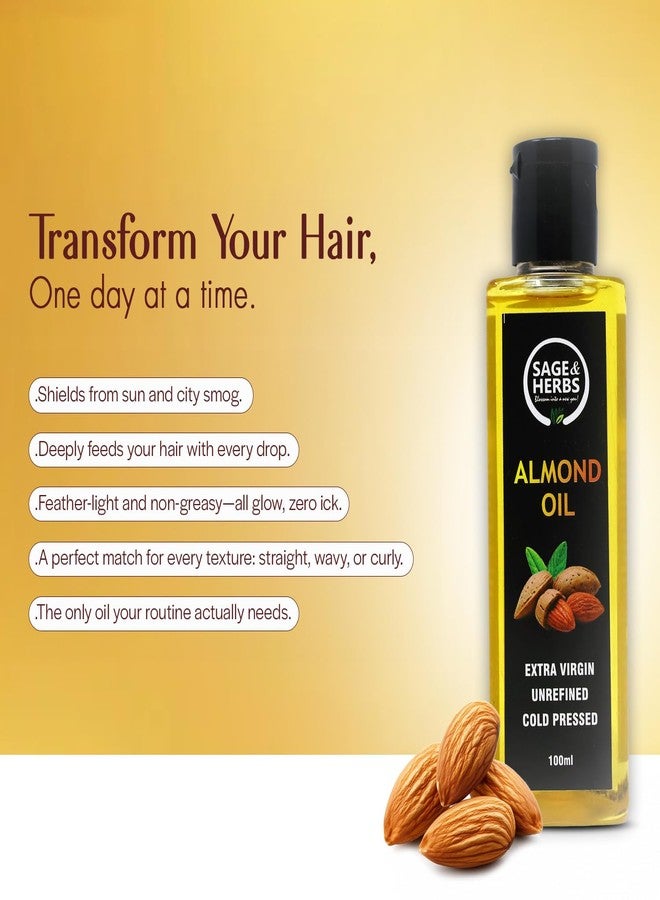Sage & Herbs 100% Pure & Natural Cold Pressed Almond Oil - Rich in Vitamin E, Promotes Healthy Skin and Hair, Safe For Babies - Image 3