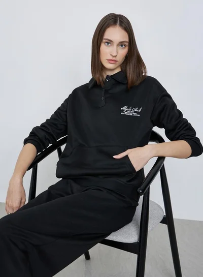 Styli Oversized Polo Sweatshirt with Embroidery Detail