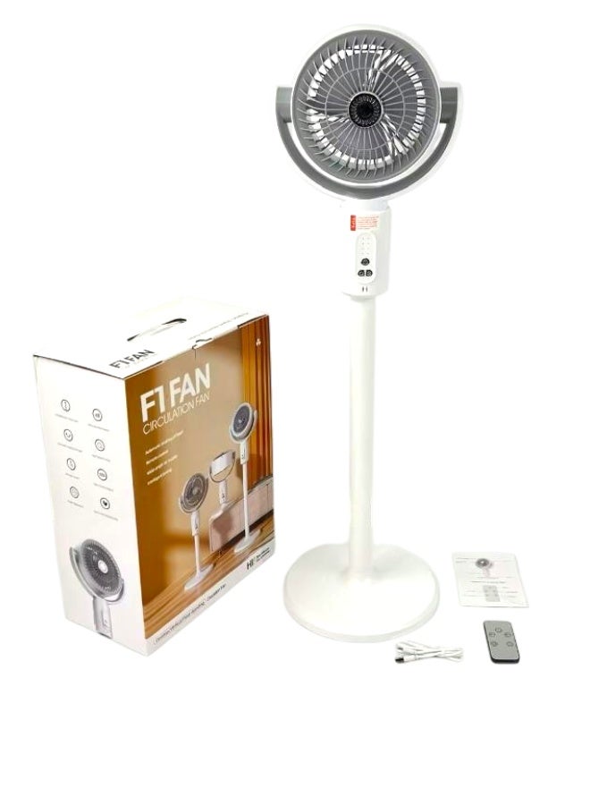 اف 1 مروحة تدوير هواء F1 مع جهاز تحكم عن بعد – ارتفاع قابل للتعديل، تدفق هواء قوي، 3 سرعات، تشغيل هادئ، تصميم عصري – أبيض - Image 2