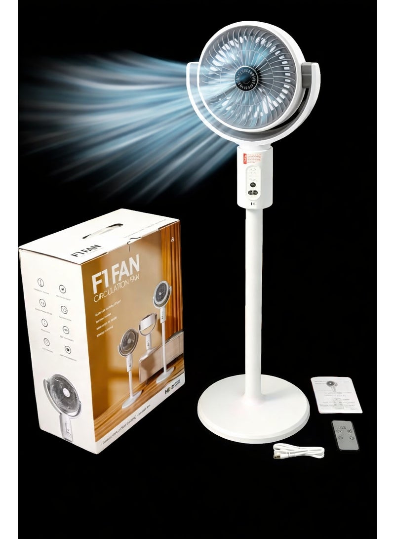 اف 1 مروحة تدوير هواء F1 مع جهاز تحكم عن بعد – ارتفاع قابل للتعديل، تدفق هواء قوي، 3 سرعات، تشغيل هادئ، تصميم عصري – أبيض - Image 1