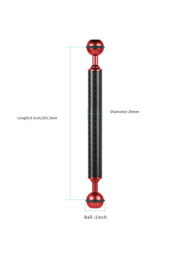 One-inch Double Ball Head Diameter D20mm Carbon Fiber Metal Lamp Arm Diving Photography Extension Fill Light Ball Head Arm-Color:8 Inches-Red  - Image 1