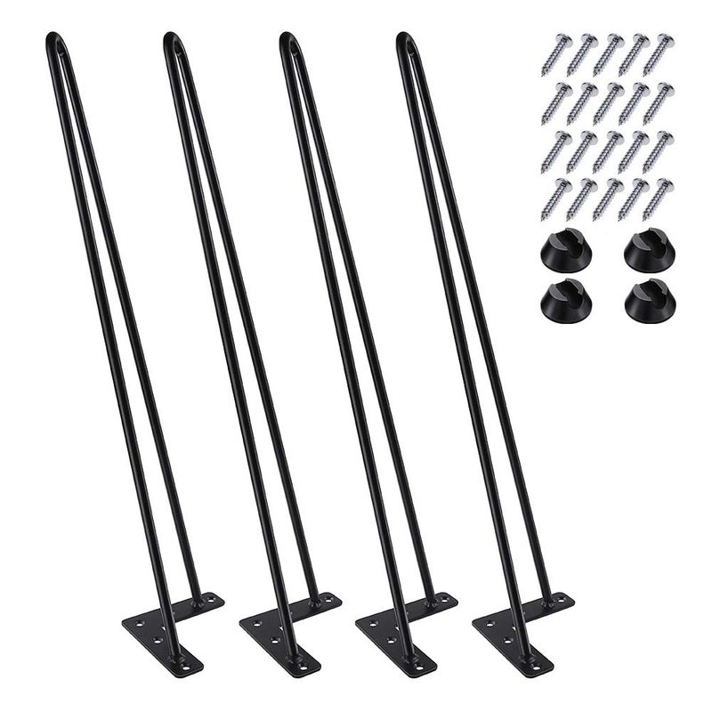 MSOBAIW 22 Inch Hairpin Legs Heavy Duty Metal Table Legs for Coffee Table Chair Bench Desk Nightstand 38 Dia Satin Black TwoRod Mid Century Modern Style