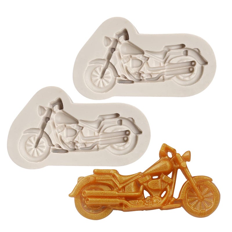 Motorcycle Fondant Molds Silicone 2 Packs Motorcyle Chocolate Mold for DIY Birthday Cake Decoration Cupcake Toppers Sugar Craft Glue Polymer Clay Resin Baking Tools