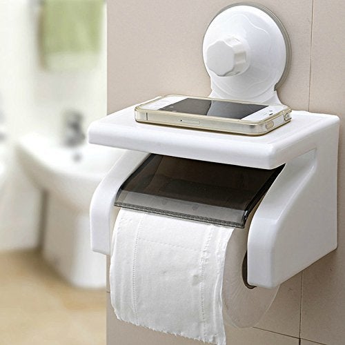 Drofail No Drill Self Adhesive Toilet Paper Holder for Bathroom/Toilet Roll Holder/Toilet Tissue Holder with Mobile Stand - White Color - Image 1