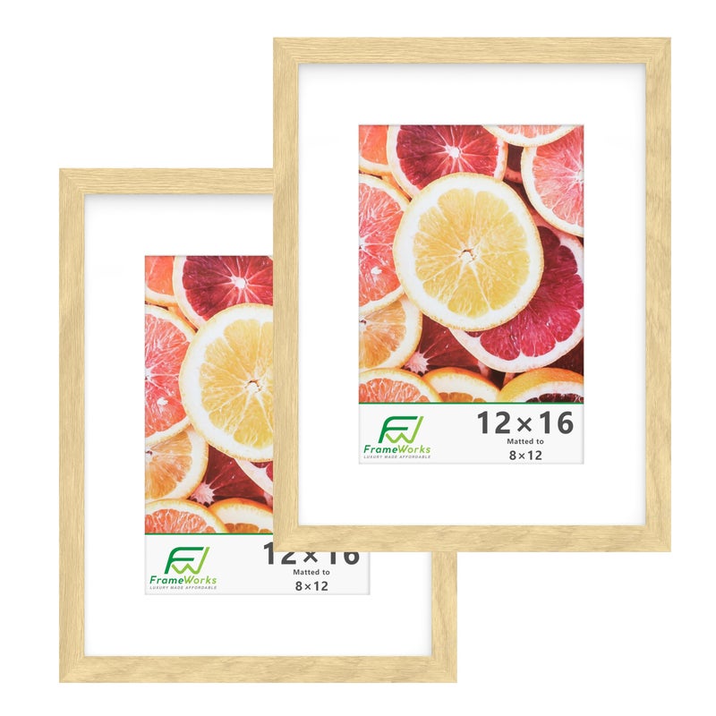 إطارات 12x16 مع 8x12 إطارات صور خشبية كلاسيكية مع زجاج مقسى بلون البلوط الطبيعي 2 عبوة