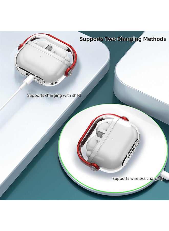 O Ozone For Samsung Galaxy Buds3 Case & Galaxy Buds 3 Pro Case Cover , Holder Clip Shockproof Flexible TPU Protection Case with Carabiner- Red - Image 4