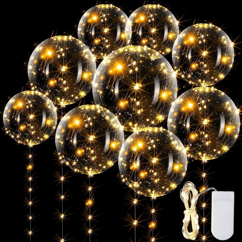 Goodern 10 Packs LED Light Up Balloons  Transparent Luminous With 3 Meters Fairy Lights Helium Glow for Birthday Wedding Christmas Party Decor  Warm Light - Image 1