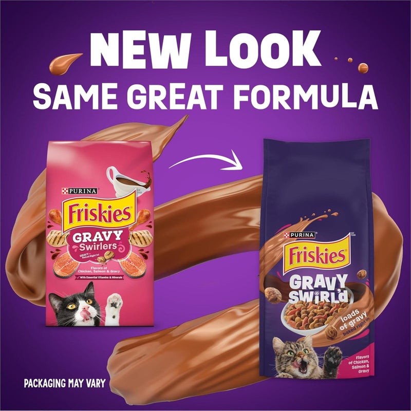 Friskies Purina Friskies Dry Cat Food Gravy Swirl'd With Flavors of Chicken, Salmon and Gravy - 3.15 lb. Bag - Image 2