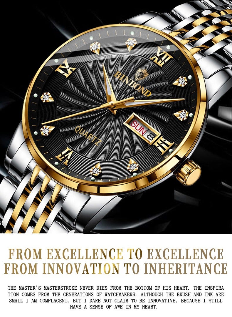 بينبوند ساعات رجالية كوارتز ساعة رجالية مقاومة للماء من الفولاذ المقاوم للصدأ ساعة رجالية كوارتز للأعمال - Image 5