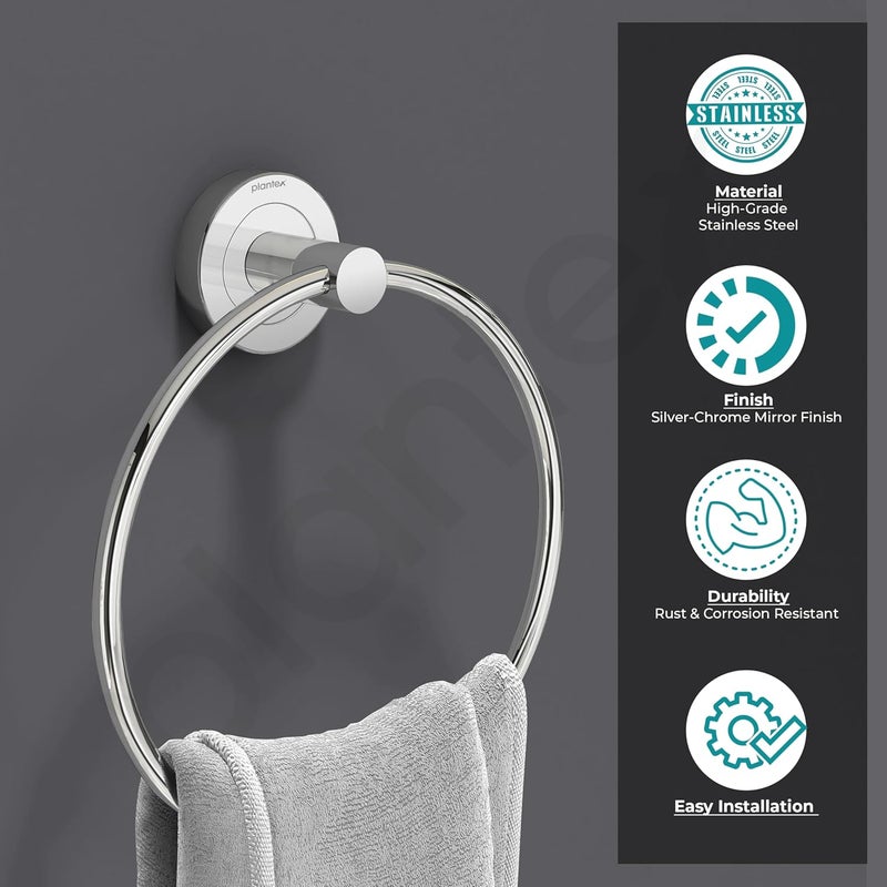 plantex Plantex Compact Stainless Steel Towel Hanger for Bathroom/Towel Holder/Napkin Holder for Wash Basin/Towel Ring/Bathroom Accessories (Pack of 1)  - Image 4