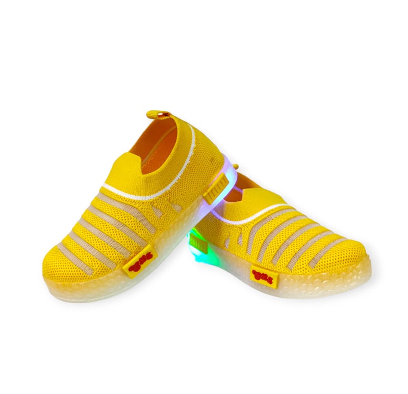 Coolz Kids Unisex Casual Knitted Shoes with Light Blink-02 for 1-4 Years Boys and Girls (Yellow, 18_Months) - Image 1