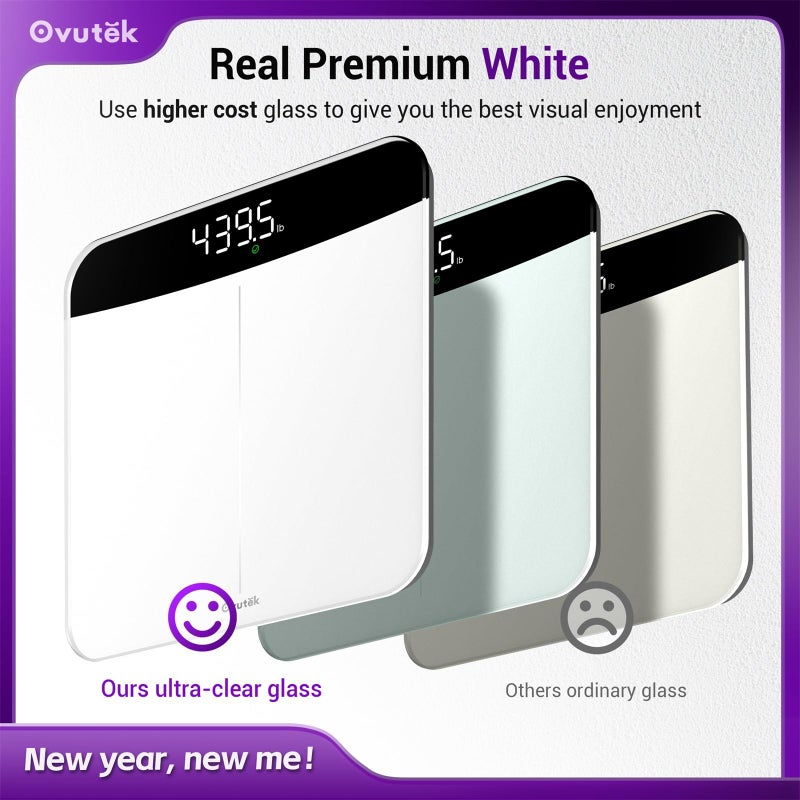 Ovutek Scale for Body Weight, Highly Accurate 450lb Digital Bathroom Scales for People, Automatic Weighing Machine for Baby, Pet, Light Items, Large LED, Sturdy and Durable Base, White - Image 2