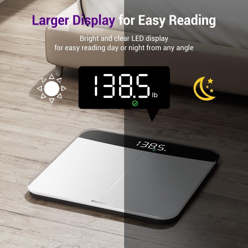 Ovutek Scale for Body Weight, Highly Accurate 450lb Digital Bathroom Scales for People, Automatic Weighing Machine for Baby, Pet, Light Items, Large LED, Sturdy and Durable Base, White - Image 4