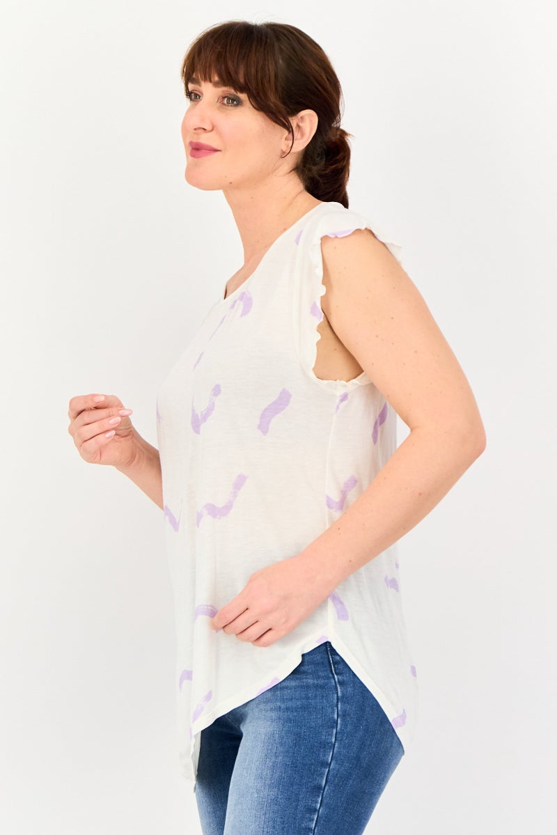 VERO MODA تي شيرت جرافيك بطباعة من فيرو مودة للنساء بأكمام متدرجة و ياقة دائرية، أبيض - Image 2