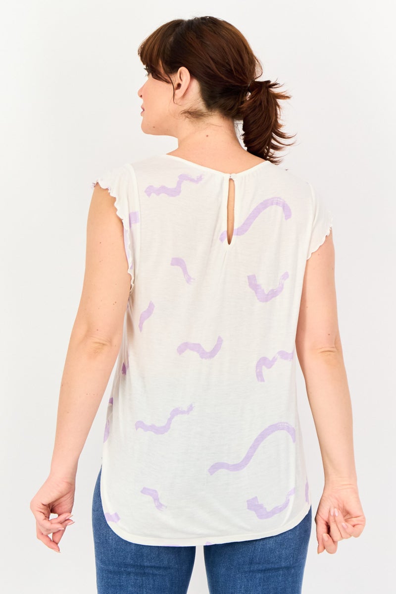 VERO MODA تي شيرت جرافيك بطباعة من فيرو مودة للنساء بأكمام متدرجة و ياقة دائرية، أبيض - Image 3