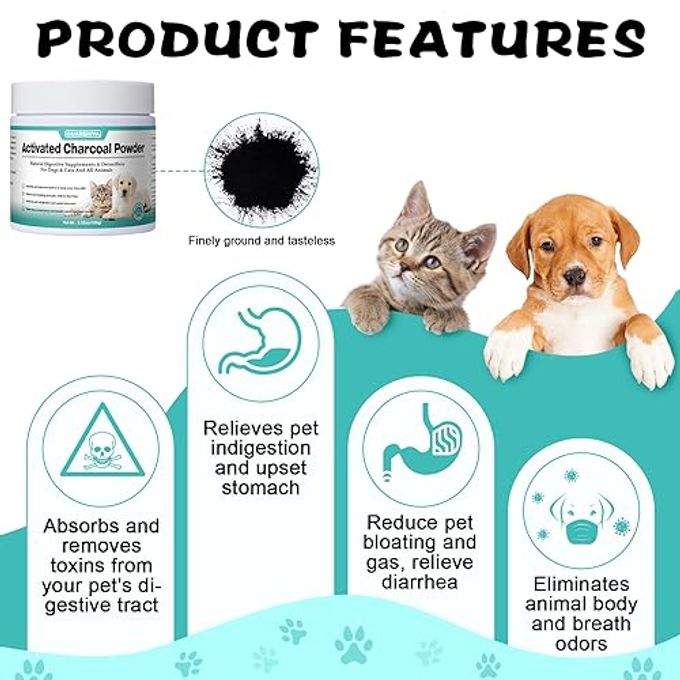 rayihni Activated Charcoal For Dogs, Cats, And All Pets, Charcoal For Dogs Poisoning, Digestive Upset And Gas Relief, Liver Support, Non-Gmo, Gluten Free,3.53Oz(Powder) - Image 3