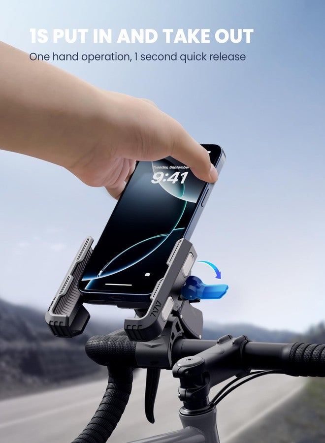 Grefay Bicycle Phone Holder Motorcycle Phone Holder [1S Quick Release Robust Connections] Anti Shake Universal 360° Bicycle Handlebar Holder for iPhone 15/14/13 Samsung S23/S22 4.5-7" Smartphone - Image 2
